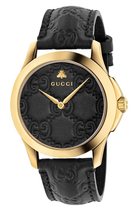 gucci women's watch silver black leather band|Gucci leather watch bands women.